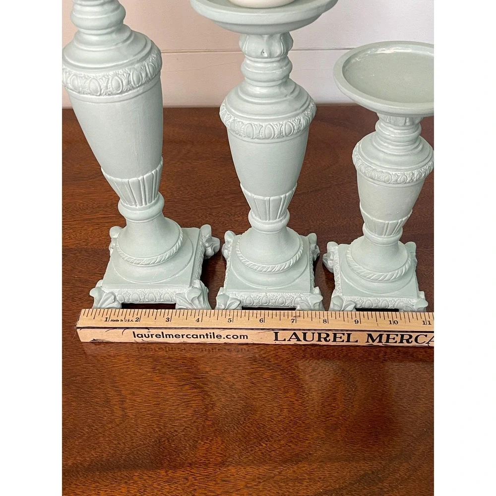 Set of 3 painted coastal ,cottage core, farmhouse, candle holders statement